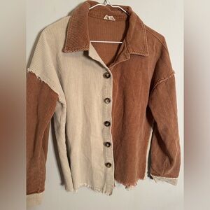 Hem & Thread two tone Corduroy Button-Up Shirt - Brown and Cream oversized